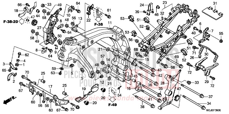 CARROSSERIE DE CHASSIS de CBF1000F ABS PEARL NIGHTSTAR BLACK (NHA84) de 2012